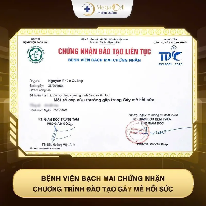 Chứng nhận BV Bạch Mai – gây mê hồi sức