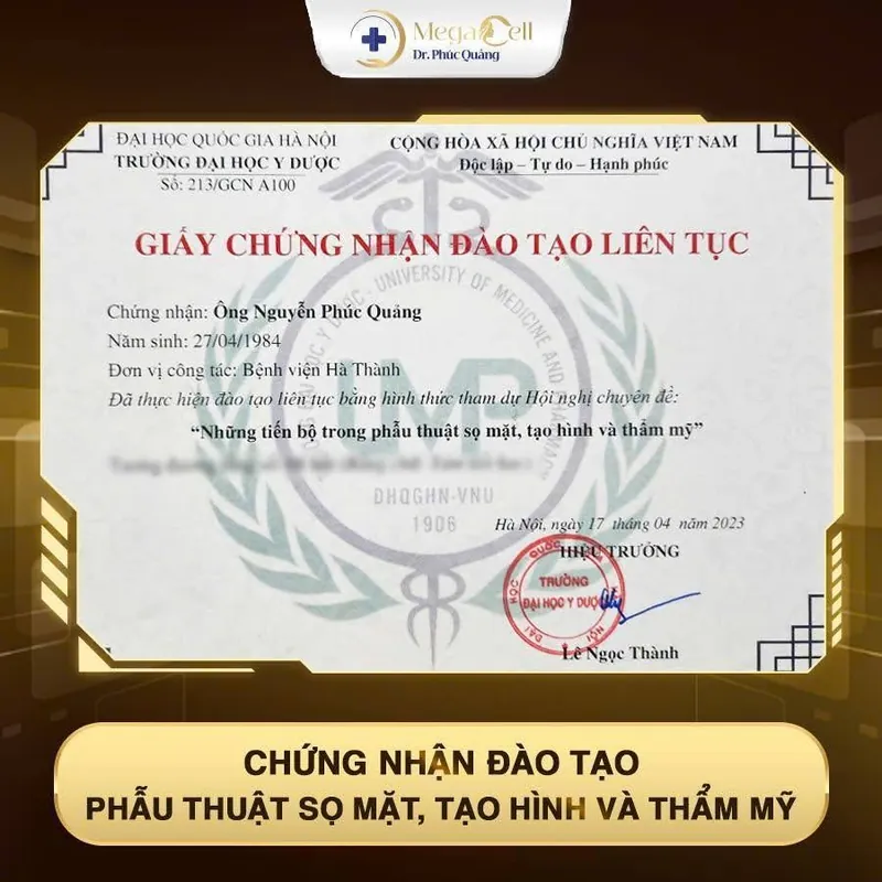 Chứng nhận đào tạo phẫu thuật sọ mặt