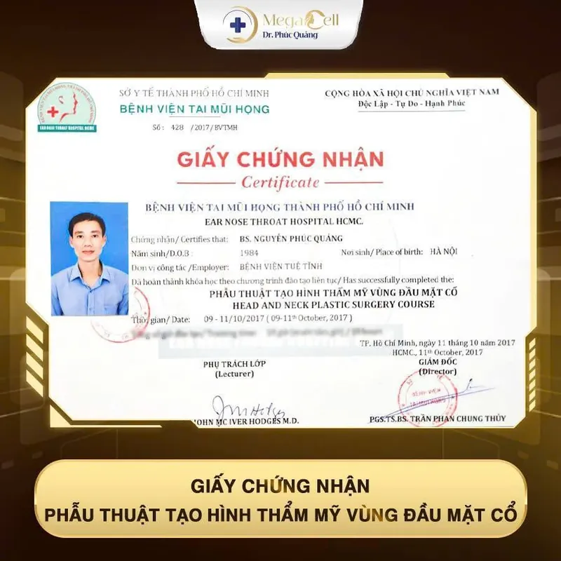 Giấy chứng nhận phẫu thuật vùng đầu mặt cổ
