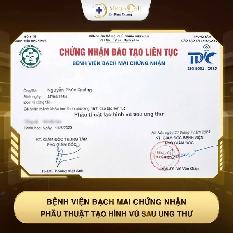 Chứng nhận tạo hình vú sau ung thư